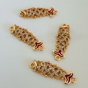 Elegant Gold and Red Fish-Shaped Jewelry Charms